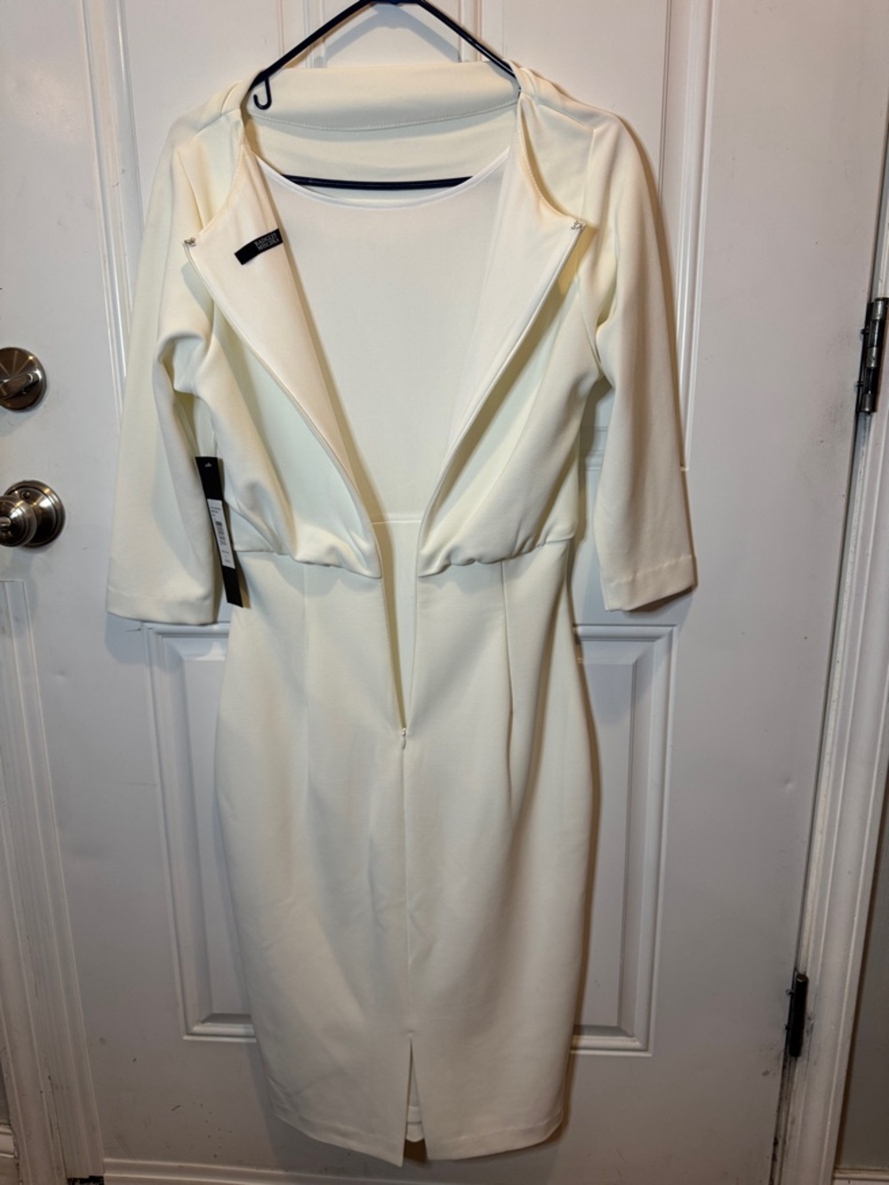 NWT Badgley Mischka Boat Neck Blouson Sheath Dress 3/4 Sleeve Midi Ivory $295.00 - Picture 11 of 12